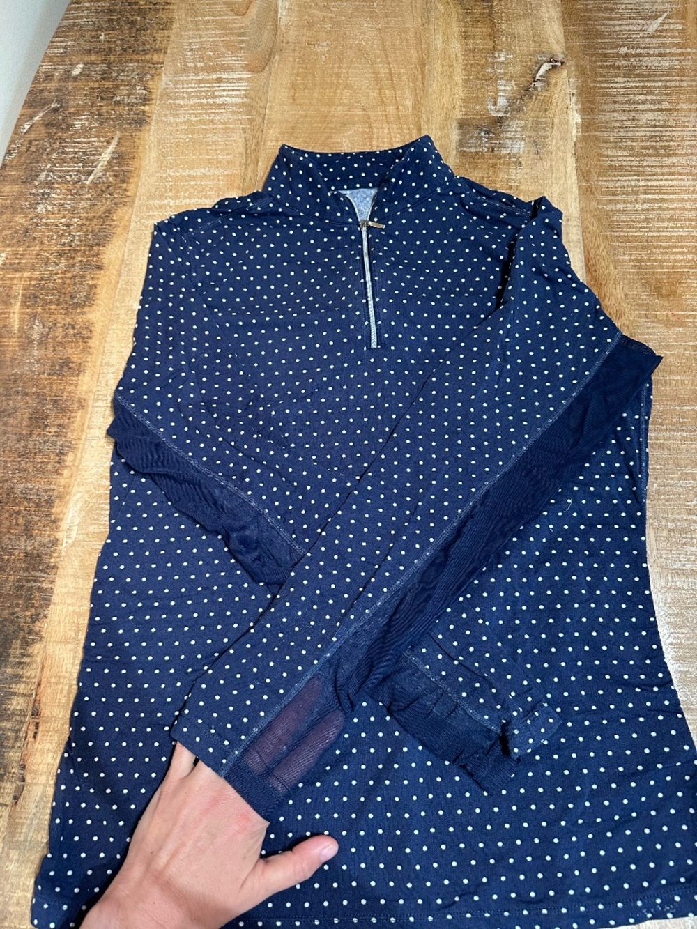 Dover Polka Dot Navy and White Quarter Zip Riding Top - Size M